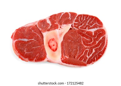 Fresh veal shank meat on white background, isolated