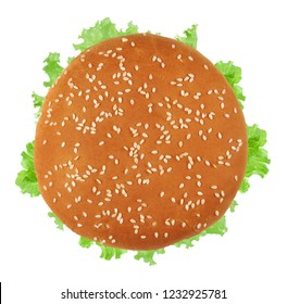 Fresh Vegan Burger Top View. Isolated On White Background