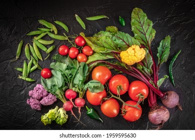 Fresh Vegetable Background With Many Groceries, Shot From The Top