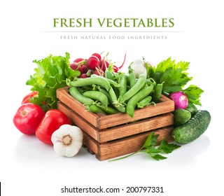 Fresh vegetable with greens. Isolated on white background