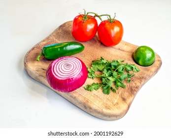 Fresh Vegetable Ingredients For Making Salsa Or Pico-gallo