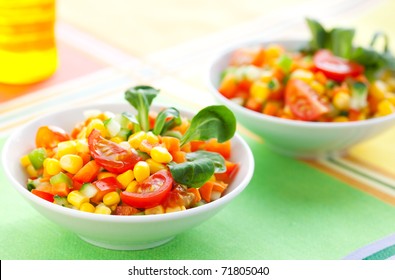 Fresh Vegetable Salad With Corn,carrot,tomato,cucumber And Sweet Pepper