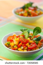 Fresh Vegetable Salad With Corn,carrot,tomato,cucumber And Sweet Pepper