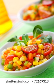 Fresh Vegetable Salad With Corn,carrot,tomato,cucumber And Sweet Pepper