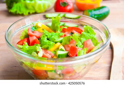 Fresh Vegetable Salad In A Glass Bowl