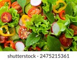 Fresh vegetable salad. Healthy food. Healthy eating concept. Top view close up 