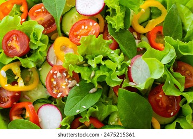 Fresh vegetable salad. Healthy food. Healthy eating concept. Top view close up 