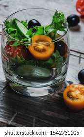 A fresh vegetable salad.  Serving sample. Selective focus, close up.
