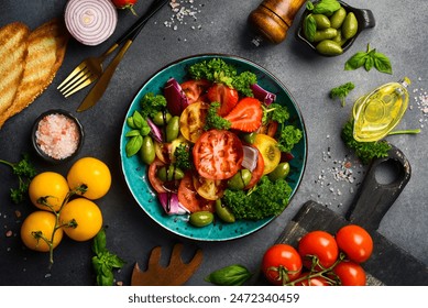 Fresh vegetable summer colorful salad. Vegetarian food. Top view. - Powered by Shutterstock