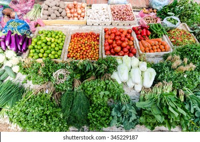 Fresh Vegetable In Wet Market In Laos