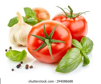 fresh vegetables and basil leaf isolated on white background - Powered by Shutterstock