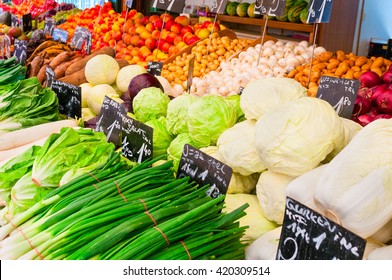 Fresh Vegetables On A Farmers Market Stall