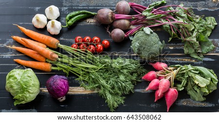 Fresh vegetables on a rustic table