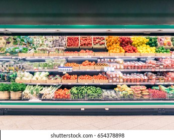 Fresh Vegetables On Shelf In Supermarket For Background