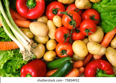 fresh vegetables on table after market