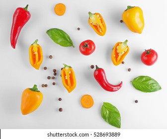 Fresh Vegetables On White Background, Top View