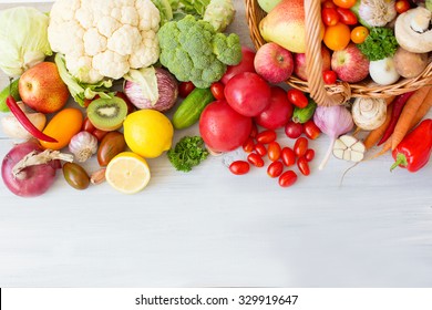Fresh Vegetables On A Wooden Background. Top View.
