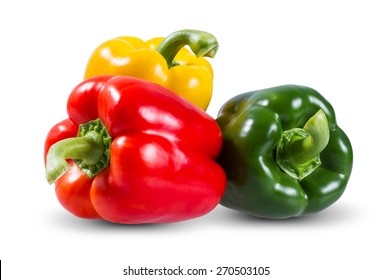 Fresh vegetables Three sweet Red, Yellow, Green Peppers isolated on white background. - Powered by Shutterstock