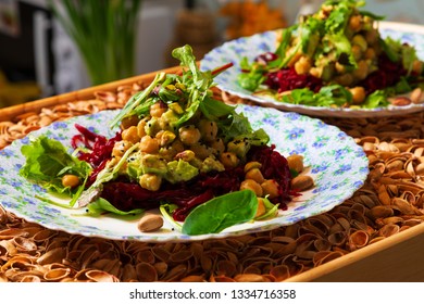 Fresh Vegeterian Salad On The Plates