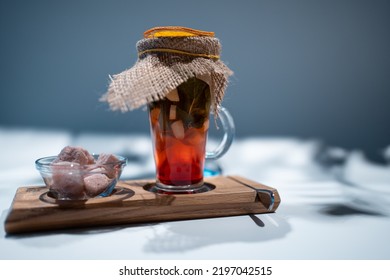 Fresh Vitamin Red Ginger Tea Cup With Strawberry, Mint, Pink Sugar