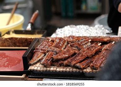 
Fresh Water Eel Or Unagi Japanese Eel Grilled With Soft Fire Sold At Kuromon Market , Osaka Japan