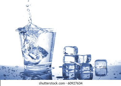 Fresh Water In Glass With Ice Cubes