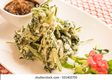 Fresh Watercress Dipped In Tempura Batter And Fried