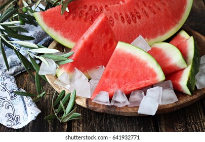 Fresh Watermelon And Ice Cubes