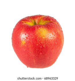 A Fresh And Wet Honeycrisp Apple Isolated On A White Background.