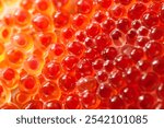  Fresh and wet natural red caviar close up. Image illustrated food for advertisement