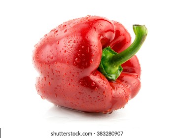 fresh wet red paprika isolated on white / Red pepper isolated on white background