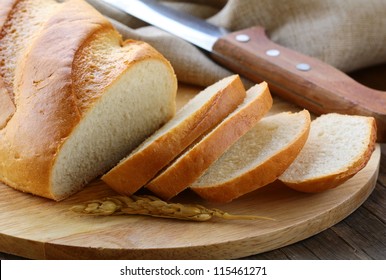 Fresh White Loaf Of Bread , Rustic Style