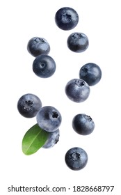 Fresh Whole Blueberries Falling On White Background