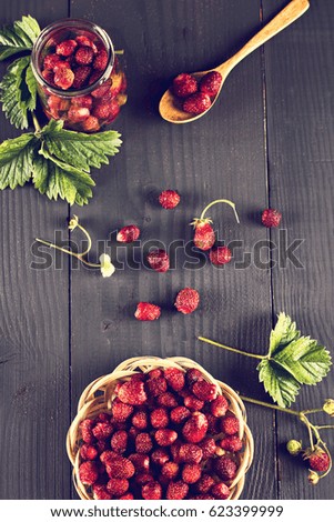 Similar – Foto Bild Hintergrund mit frische Erdbeeren und Marmeladengläser