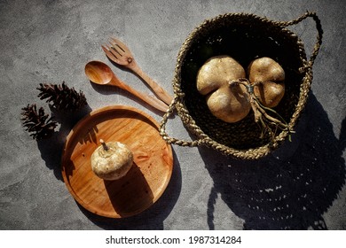 Fresh yam or yam beans on cement background. Jicama can be eaten raw or cooked.