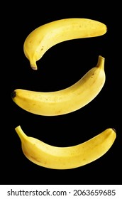 Fresh Yellow Banana Fruit Isolated With Clipping Path, No Shadow In Black Background