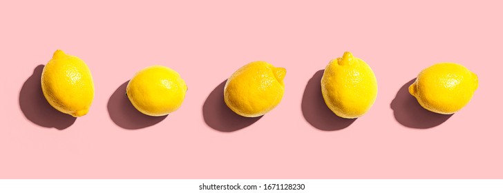 Fresh Yellow Lemons Overhead View - Flat Lay