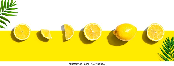 Fresh Yellow Lemons Overhead View - Flat Lay