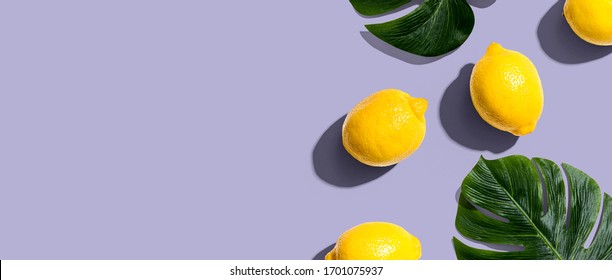 Fresh Yellow Lemons Overhead View - Flat Lay