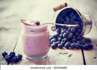 Fresh Yogurt And Blueberries