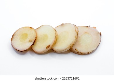 Fresh Young Galangal Root Isolated On White Background, Alpinia Galanga