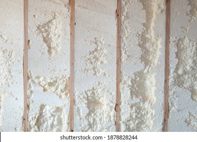 Freshly Applied Foam Insulation In A Basement Wall