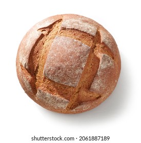 Freshly Baked Artisan Bread Isolated On White Background, Top View