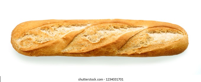 freshly baked baguette isolated on white background, top view - Shutterstock ID 1234031701