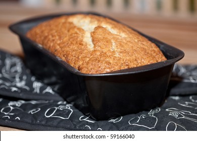 Freshly Baked Banana Loaf In Baking Pan