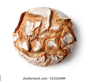 freshly baked bread isolated on white background, top view