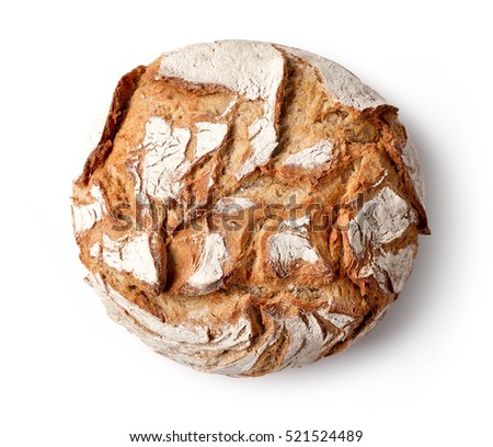 freshly baked bread isolated on white background, top view