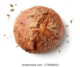 Freshly Baked Bread Loaf Isolated On White Background, Top View