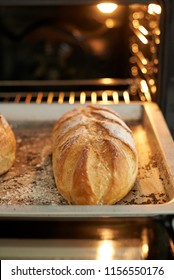 Freshly Baked Bread On A Baking Sheet In The Oven