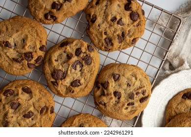 Freshly baked chocolate chip cookies cooling on a wire rack - Powered by Shutterstock